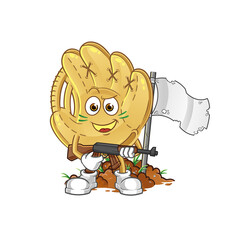 baseball glove army character. cartoon mascot vector