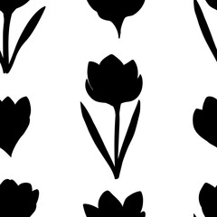 Seamless pattern flowers crocuses silhouettes vector illustration