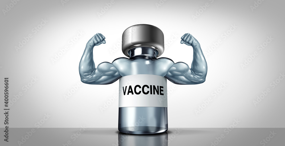 Wall mural vaccine power symbol as a medicine bottle for life saving vacination of a dangerous virus infection 