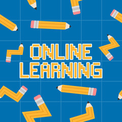 Seamless online education pattern with online learning message.To see the other pixel online concept illustrations , please check Online Pattern collection.