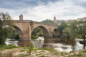 Fototapeta na wymiar Galisteo bridge in Caceres of Extremadura Spain by the Via de la Plata way