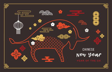 Chinese new year 2021, year of the ox. Chinese zodiac symbol. happy Chinese new year banner and greeting.