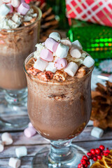 Hot chocolate with whipped cream and marshmallows