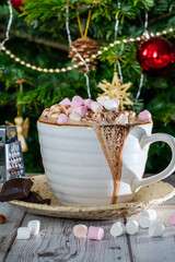 Hot chocolate with whipped cream and marshmallows