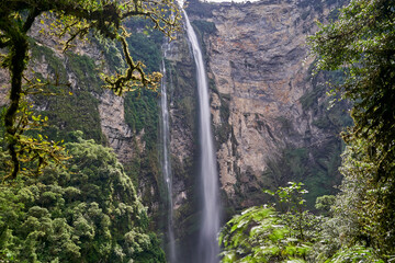 Long exposure of Gocta Cataracts, Catarata del Gocta, are perennial waterfalls with two drops located in Perus province of Bongara in Amazonas, third highest water fall in the world