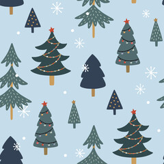 Christmas seamless pattern. Cute festive background. Vector illustration. Holiday endless texture.
