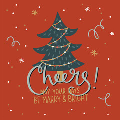Christmas greeting card. Hand drawn vector illustration and lettering.