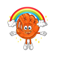 baseball glove with a rainbow mascot. cartoon vector