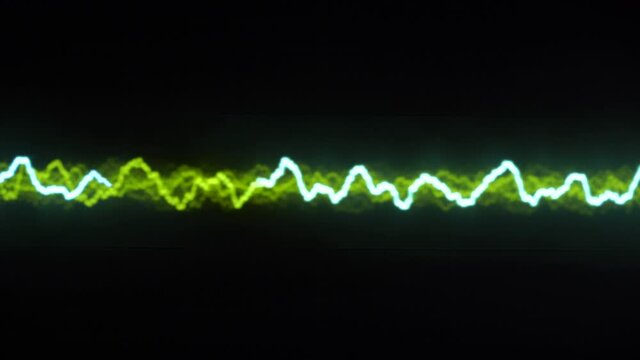 Audio signal on oscilloscope screen. Communication and electronics. Close up
