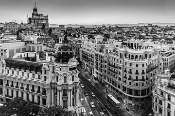 Deurstickers Panoramic aerial view of Gran Via, main shopping street in Madrid, capital of Spain, Europe. © kasto