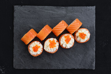 Rolls with salmon and cream cheese