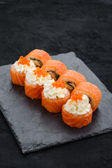 Rolls with salmon and cream cheese