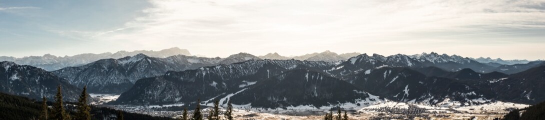 Winter mountain panorama veiw of Hoernle mountain in Bavaria, Germany