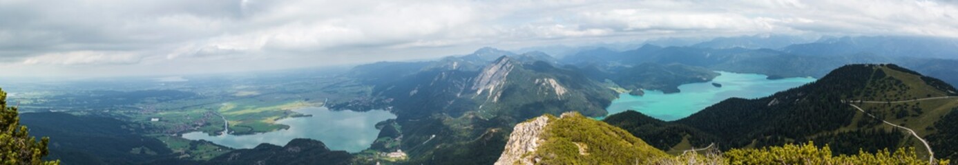 Naklejka na ściany i meble Mountain panorama from mountain Herzogstand in Bavaria, Germany