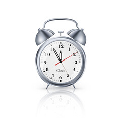 Realistic metal alarm clock on white background. vector