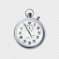 Stopwatch in realistic style. Classic metal stopwatch. Vector illustration