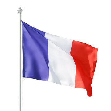French national flag on flagpole isolated with clipping path