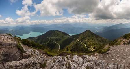 Mountain panorama from mountain Herzogstand in Bavaria, Germany