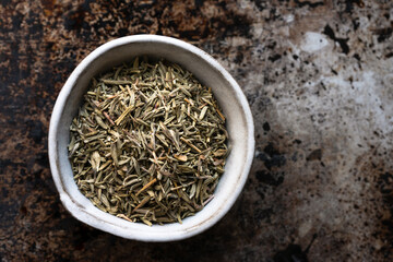 Dried Thyme Herb in a Bowl