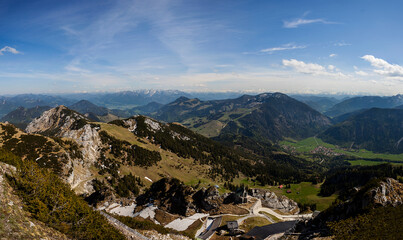 Fototapeta na wymiar Mountain panorama from Wendelstein mountain in Bavaria, Germany