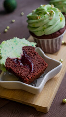 cupcake with mint in white plate