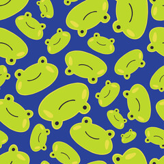 Seamless vector colorful pattern of adorable decorative cartoon yellow and green frogs
