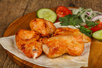 Caucasian chicken shashlik served vegetables