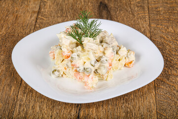 Traditional Russian salad with mayonnaise