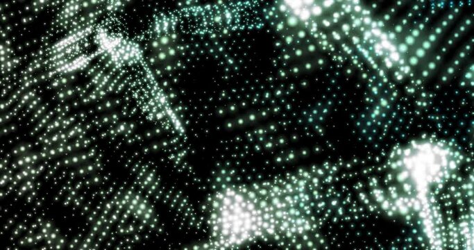 Lights, brights abstract background with grid of dots connected as pattern. Matrix of elements in digital background with waves of lights