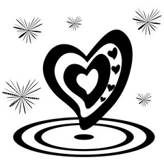 Postcard with a black and white heart among seeking hearts