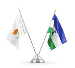 Lesotho and Cyprus table flags isolated on white 3D rendering