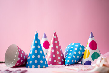 Polka dots colorful party hats, holiday concept