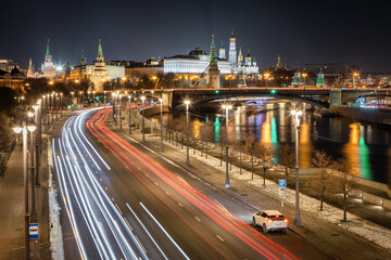 Fototapeta na wymiar Night view of the Kremlin and the Moscow river, Moscow, Russia