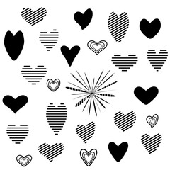 Set of vector templates of hearts. Striped and solid.