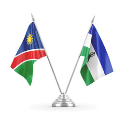 Lesotho and Namibia table flags isolated on white 3D rendering