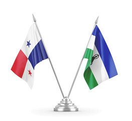 Lesotho and Panama table flags isolated on white 3D rendering