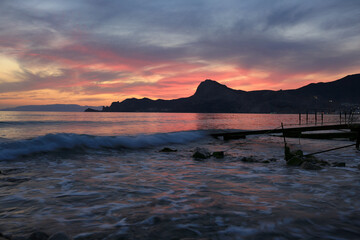 Beautiful seascape at sunset on the coast of Crimea.