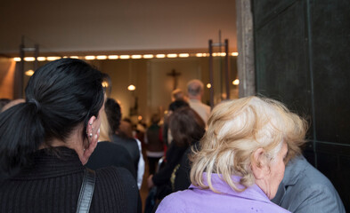 mourning in a church at a funeral service