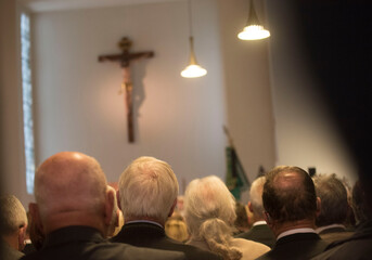 mourning in a church at a funeral service