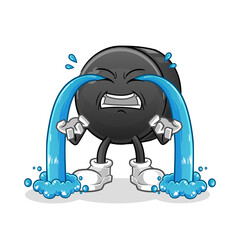 Hockey puck crying illustration. character vector