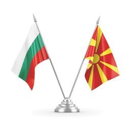 North Macedonia and Bulgaria table flags isolated on white 3D rendering 