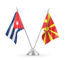 North Macedonia and Cuba table flags isolated on white 3D rendering