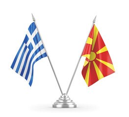 North Macedonia and Greece table flags isolated on white 3D rendering