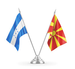 North Macedonia and Honduras table flags isolated on white 3D rendering