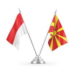 North Macedonia and Indonesia table flags isolated on white 3D rendering