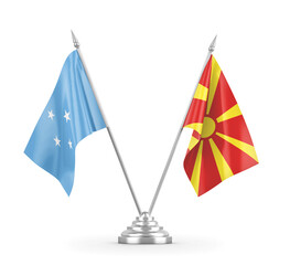 North Macedonia and Micronesia table flags isolated on white 3D rendering