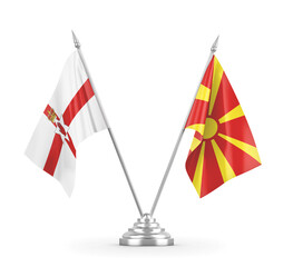 North Macedonia and Northern Ireland table flags isolated on white 3D rendering