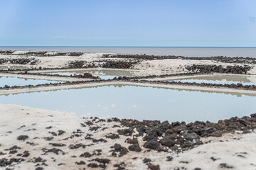 Salt pans or salt flat harvesting sea salt and Flor de Sal in the south of La Palma