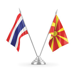 North Macedonia and Thailand table flags isolated on white 3D rendering