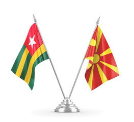 North Macedonia and Togo table flags isolated on white 3D rendering